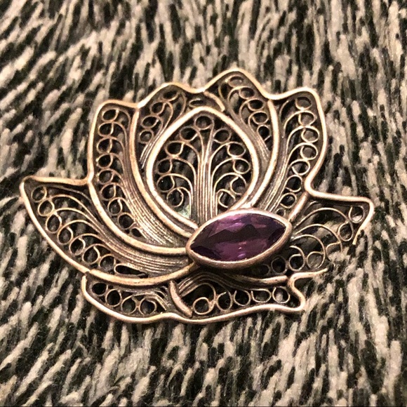 Lotus pendant with amethyst 925 - Picture 3 of 8